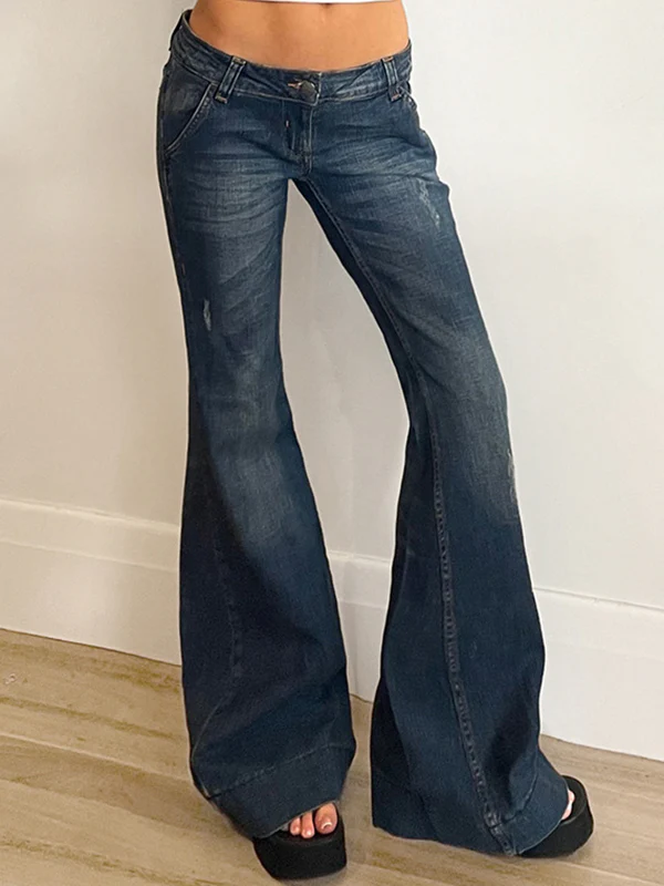 Hot Girl Washes Distresses Low Waist Flare Jeans - Image 3