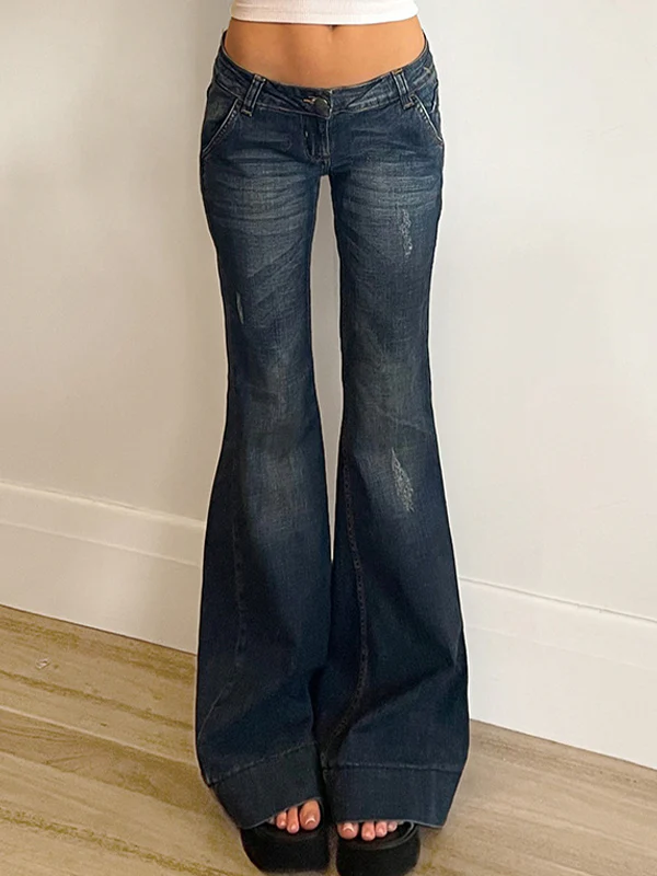 Hot Girl Washes Distresses Low Waist Flare Jeans - Image 4