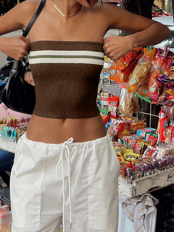 Knit Striped Bandeau Crop Top - Image 11
