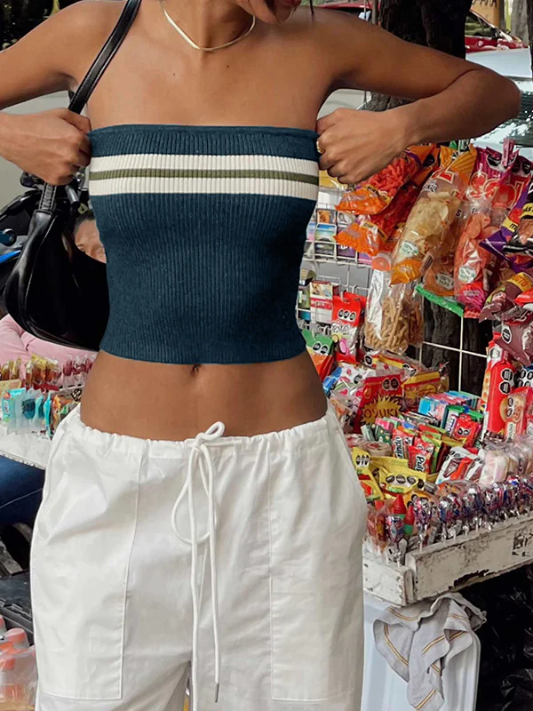 Knit Striped Bandeau Crop Top - Image 14