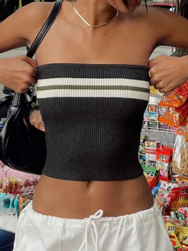 Knit Striped Bandeau Crop Top - Image 4