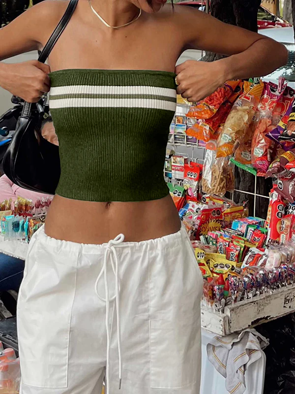Knit Striped Bandeau Crop Top - Image 8