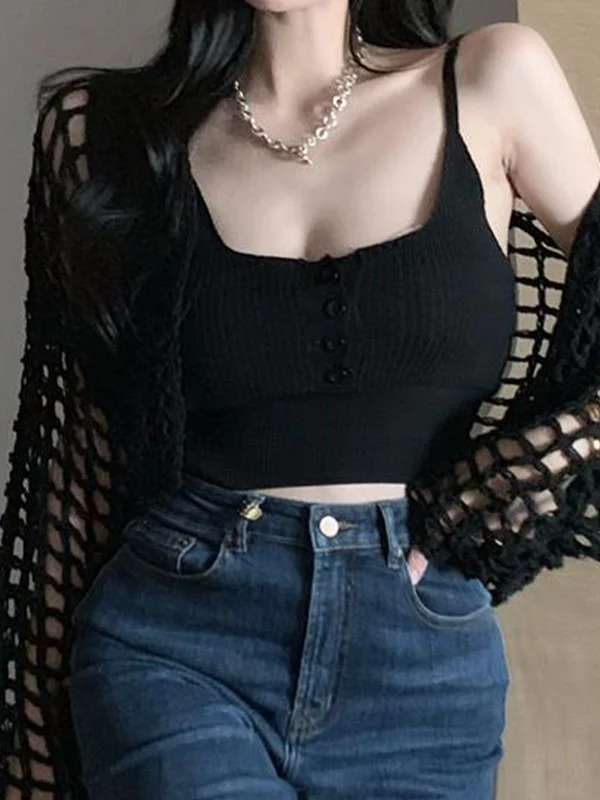 Open Front Hollow Out Crochet Knit Crop Top - Image 14