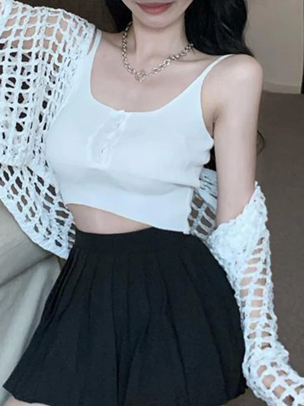 Open Front Hollow Out Crochet Knit Crop Top - Image 20