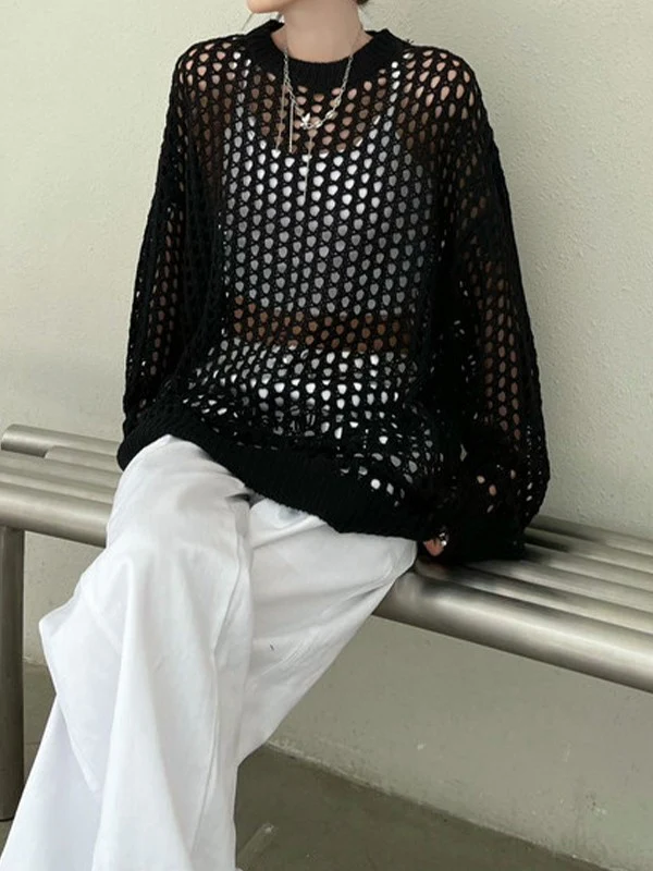 Oversized Crochet Open Knit Top - Image 14