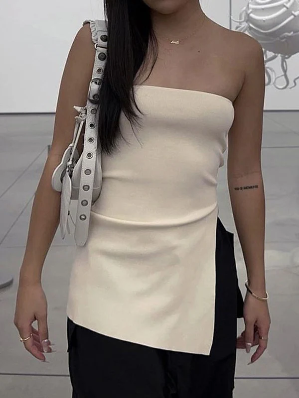 White Split Asymmetric Bandeau Top - Image 8