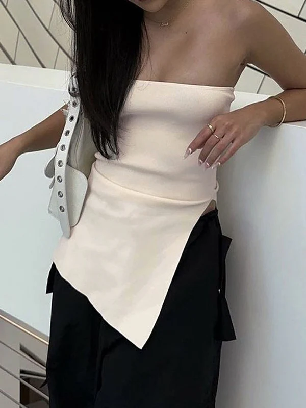 White Split Asymmetric Bandeau Top - Image 9